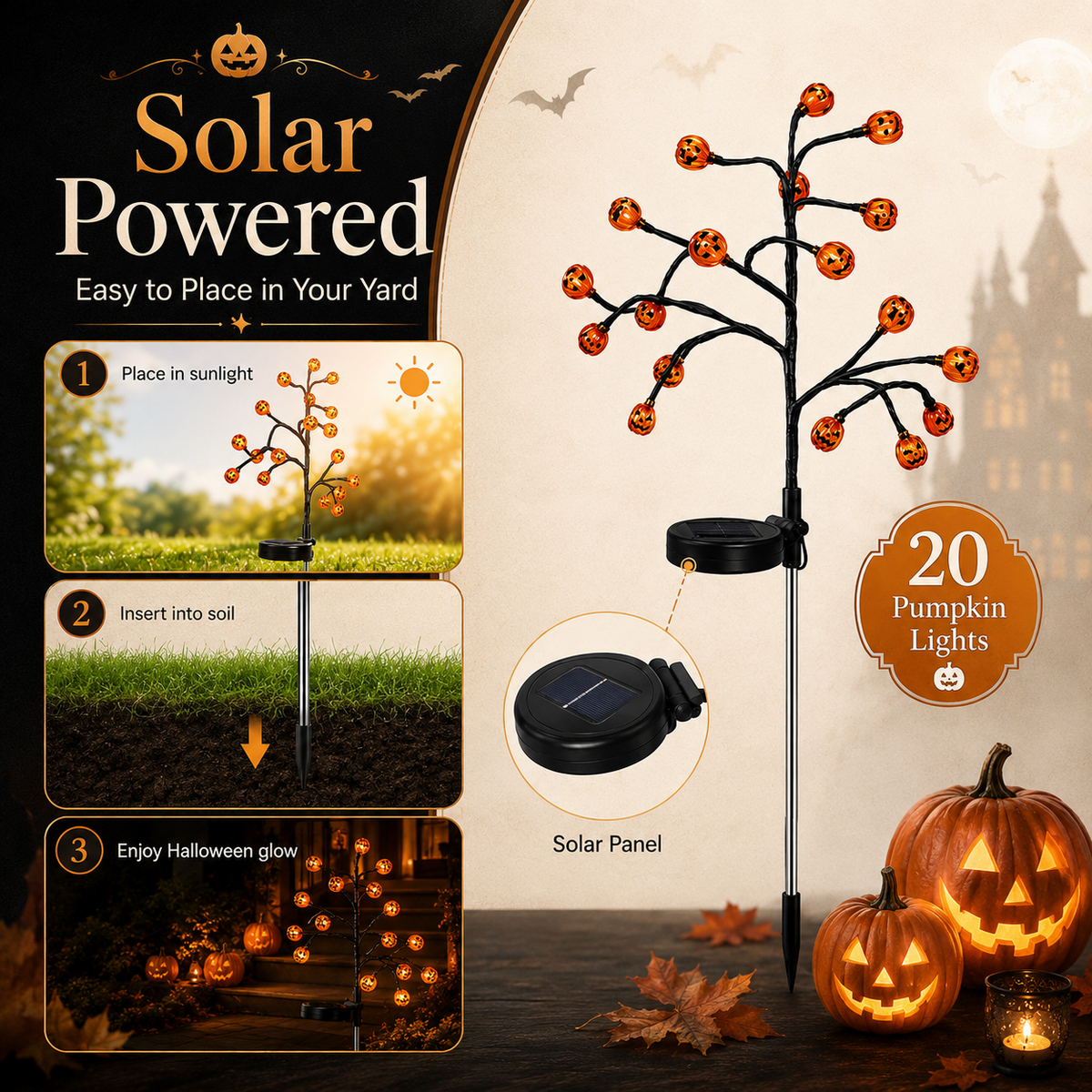 🎃 Solar Pumpkin Lights Light Up Your Halloween Yard 👻