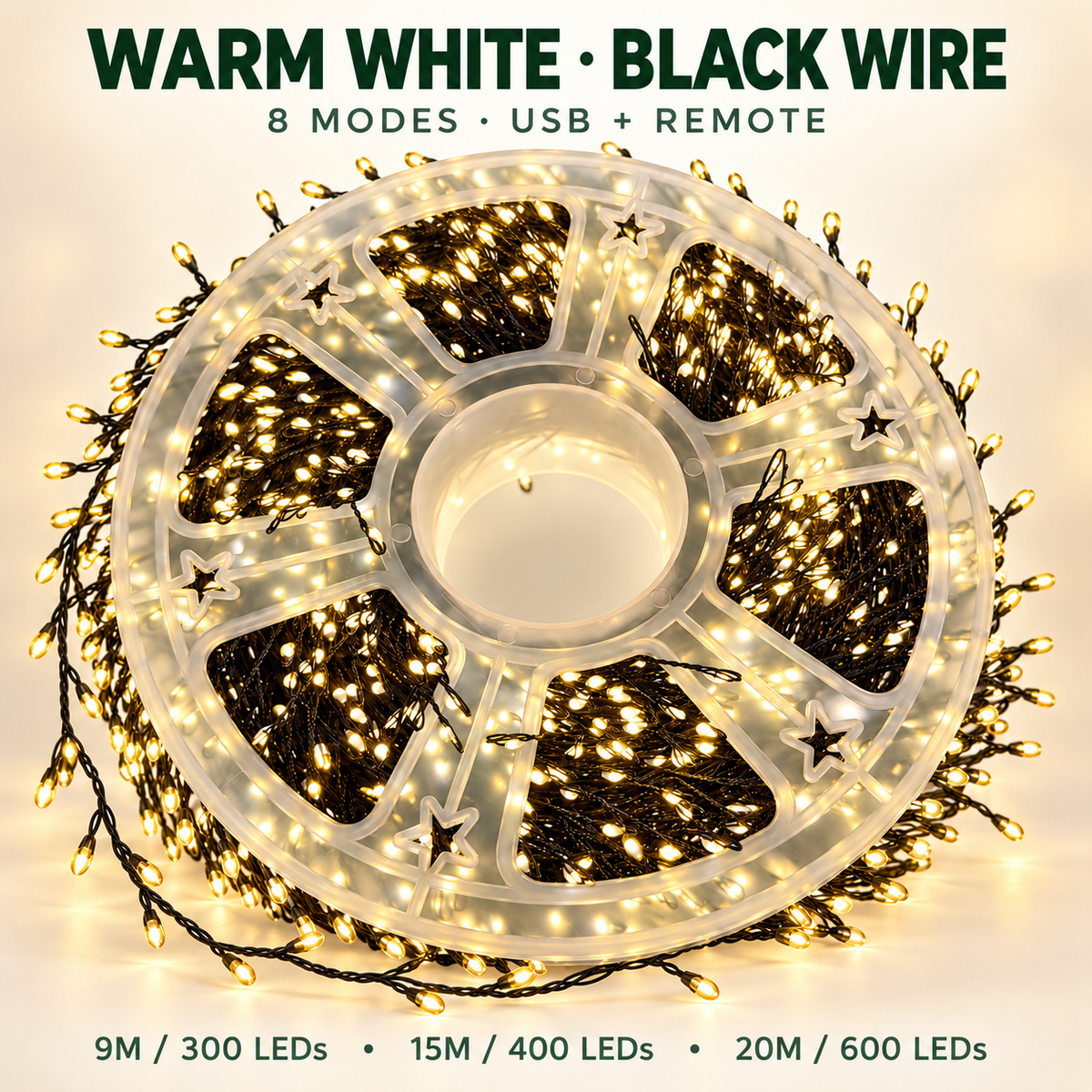 🎄✨ 300–600 LED Christmas Cluster String Lights – 8 Magical Lighting Modes for Stunning Holiday Decor 🌟