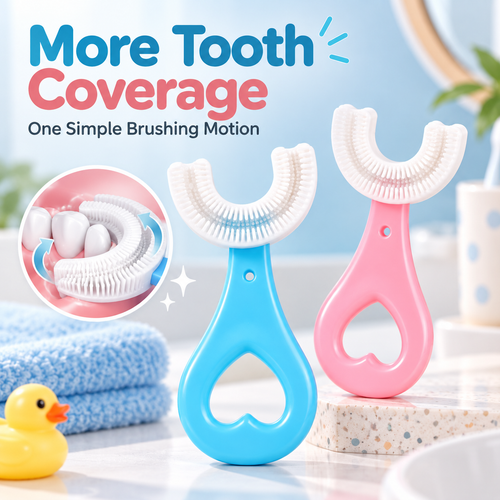 🦷 Kids 360° U-Shaped Toothbrush – Soft Silicone for Easy & Gentle Brushing ✨