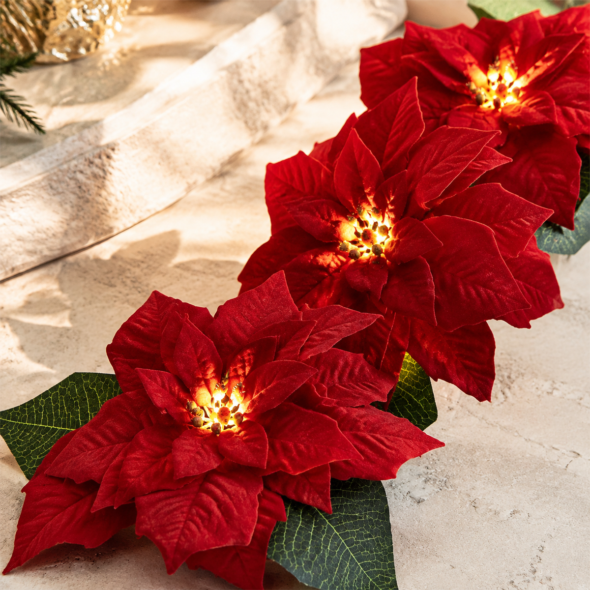 🎄 Poinsettia LED Garland Lights ✨ Magical Christmas Decor