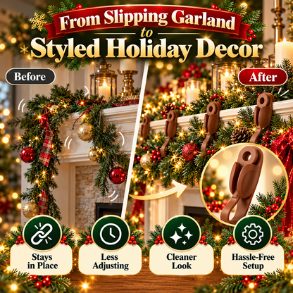 🎄 6-Pack No-Drill Christmas Garland Clips – Invisible Adhesive Holders for Mantels, Stairs & Holiday Decorations ✨