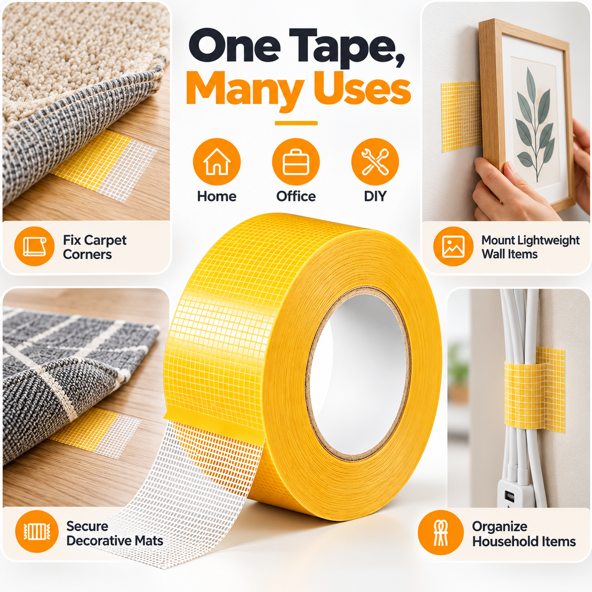 💪 Heavy-Duty Double-Sided Grid Tape – Strong Grip & Cleaner Removal