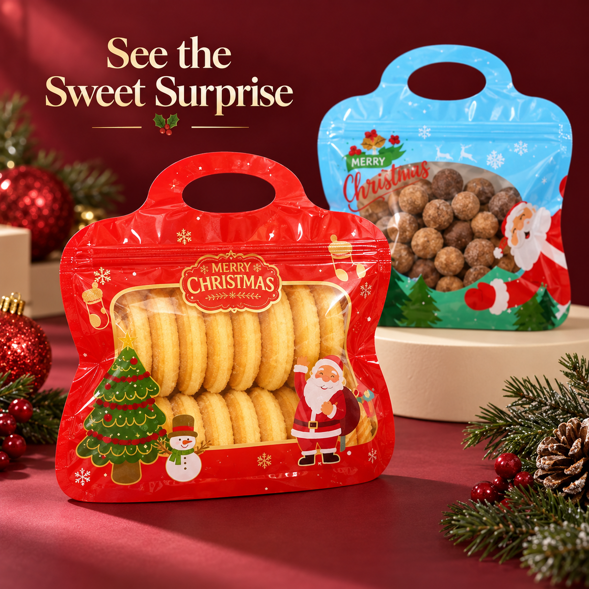 🎄 Christmas Self-Seal Treat Bags – Santa & Snowman Gift Bags for Cookies, Candy & Small Gifts