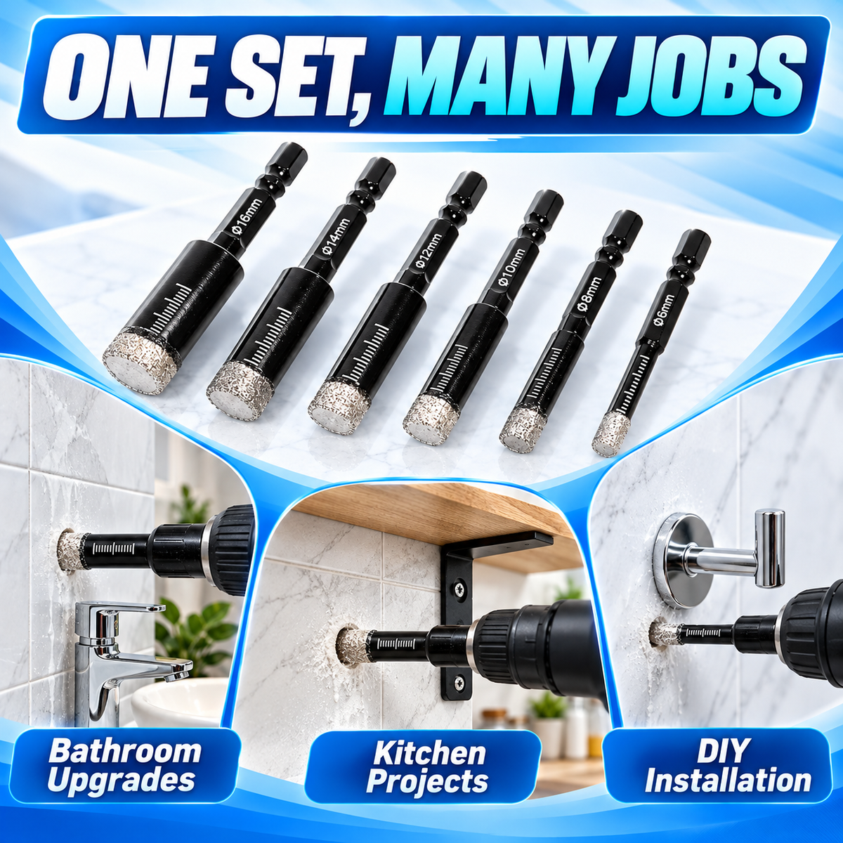 Bathroom kitchen and DIY applications for diamond hole saw drill bits
