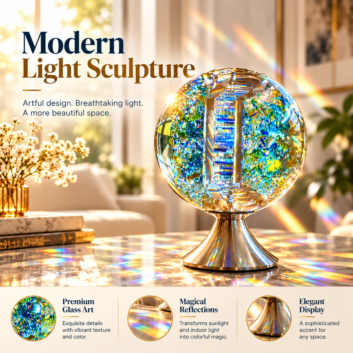 🌈✨ Magical Rainbow Crystal Light Sculpture – Stunning Glass Art That Fills Your Room with Colorful Reflections!