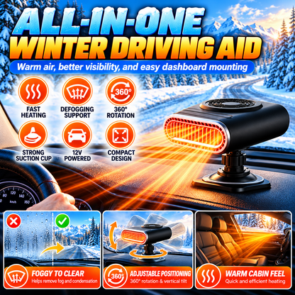 ❄️🔥 12V Portable Car Heater & Windshield Defogger – 360° Adjustable Fast Heating Fan for Winter Driving