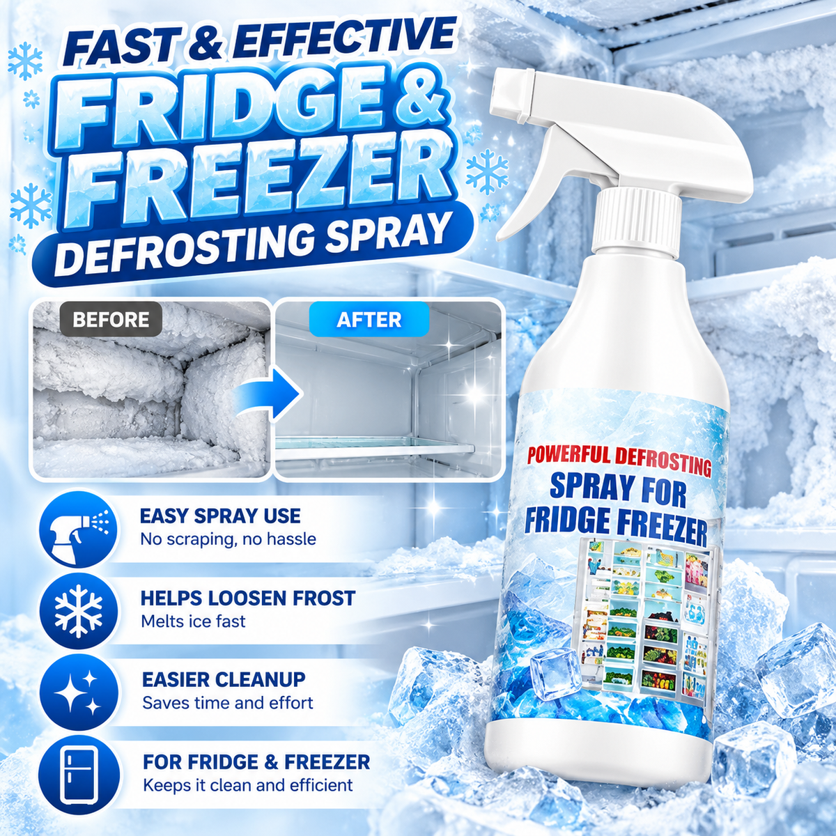 ❄️ Fridge & Freezer Defrosting Spray – Fast Ice & Frost Remover