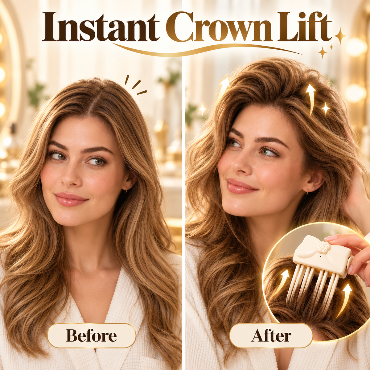 Illustration of crown styling before and after