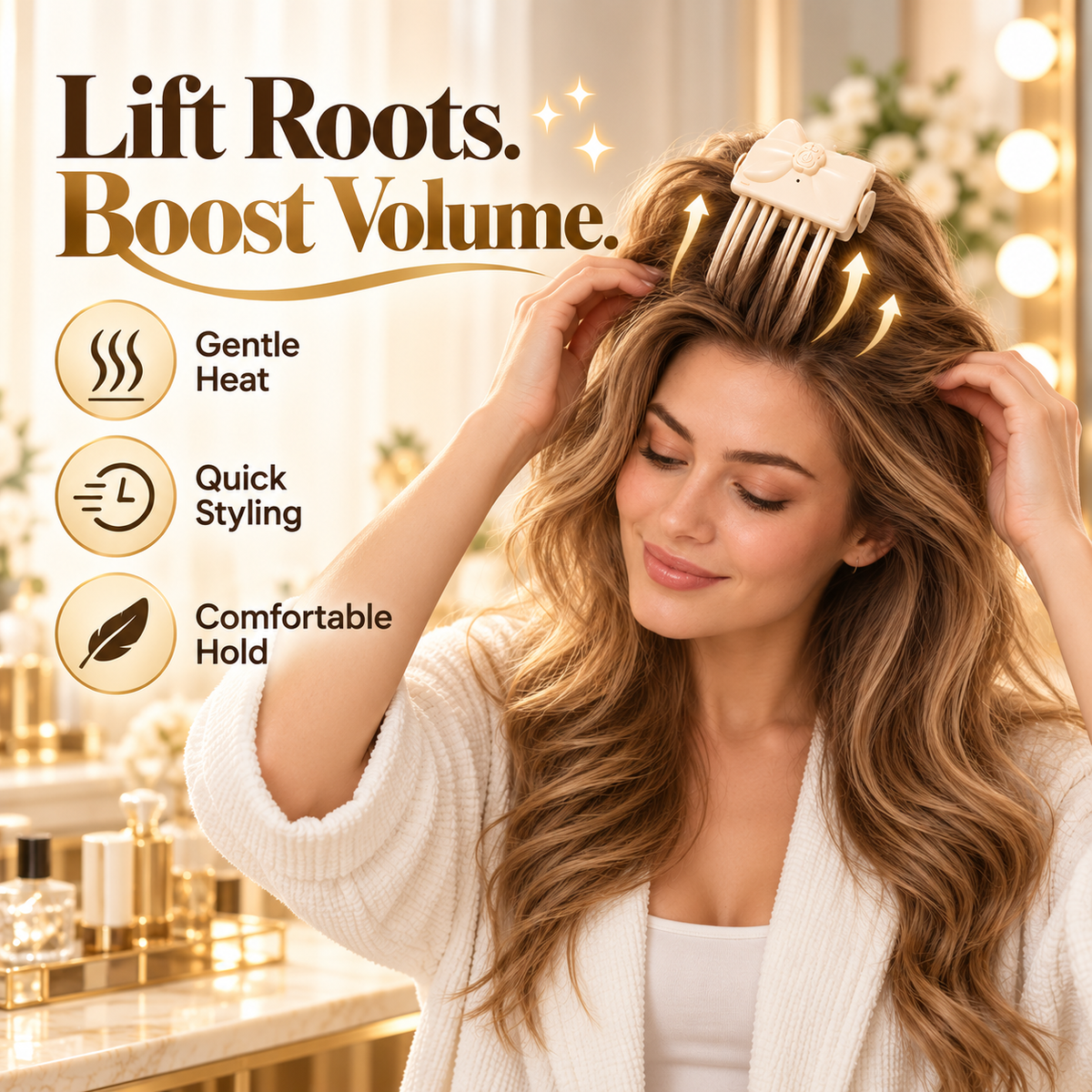 Using the heated volumizing clip near the hair roots