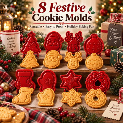 🎄 Christmas Cookie Molds – 8 Festive Press & Bake Designs