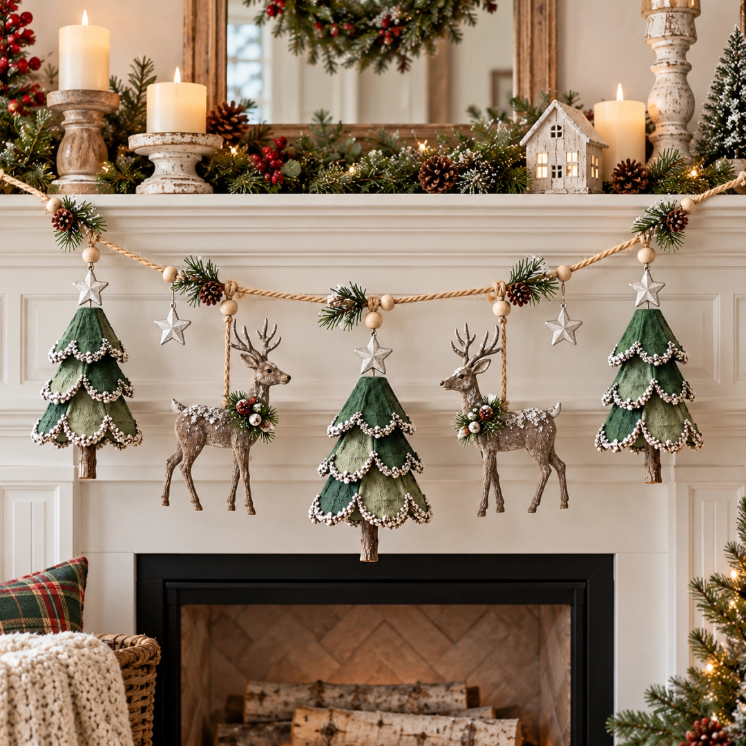 🦌🎁 Lighted Christmas Deer & Tree Garland – A Cozy Holiday Touch