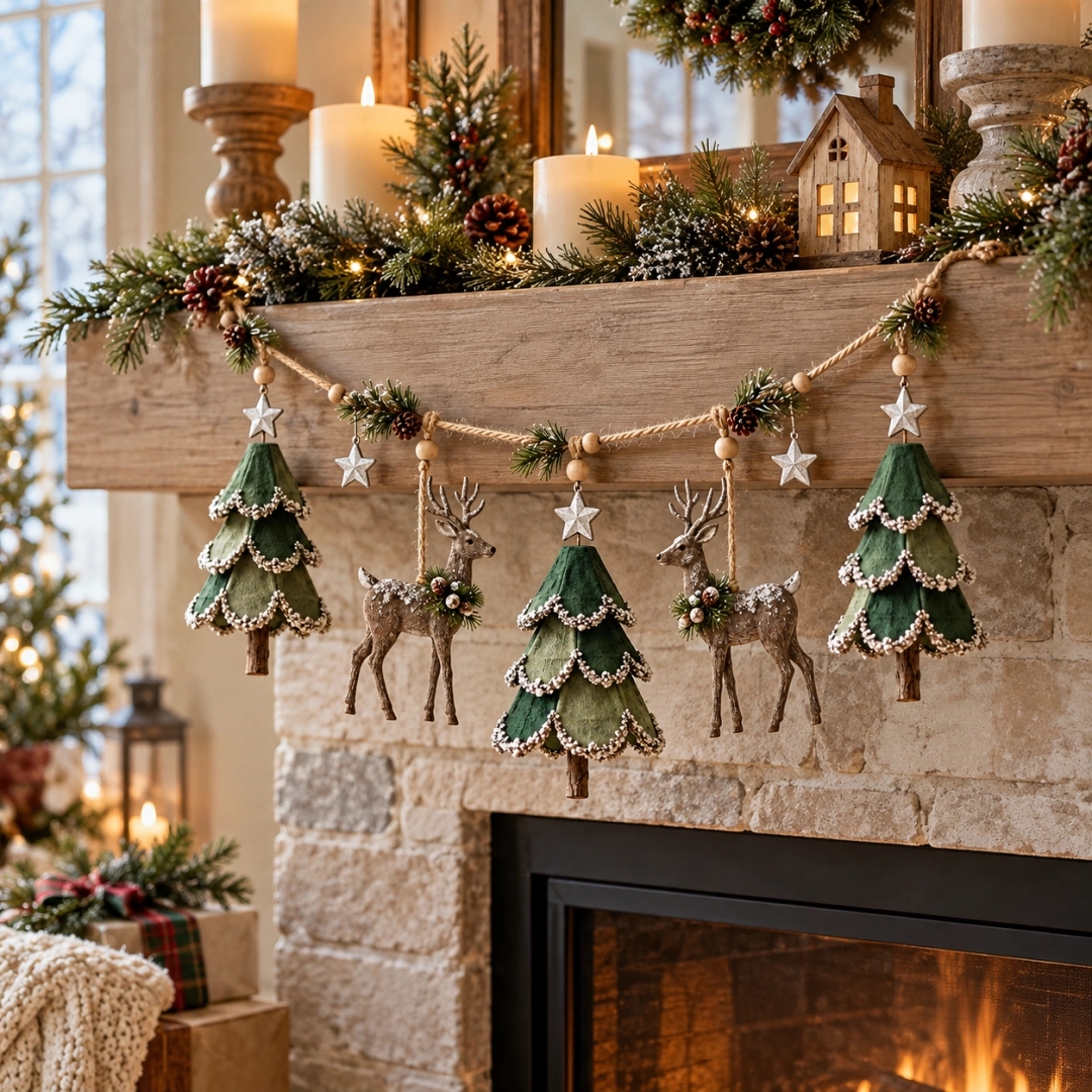 🦌🎁 Lighted Christmas Deer & Tree Garland – A Cozy Holiday Touch