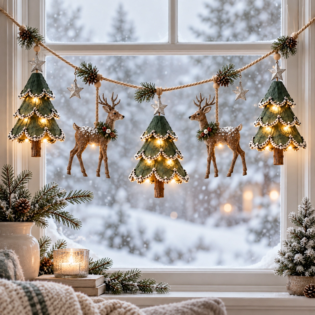 🦌🎁 Lighted Christmas Deer & Tree Garland – A Cozy Holiday Touch