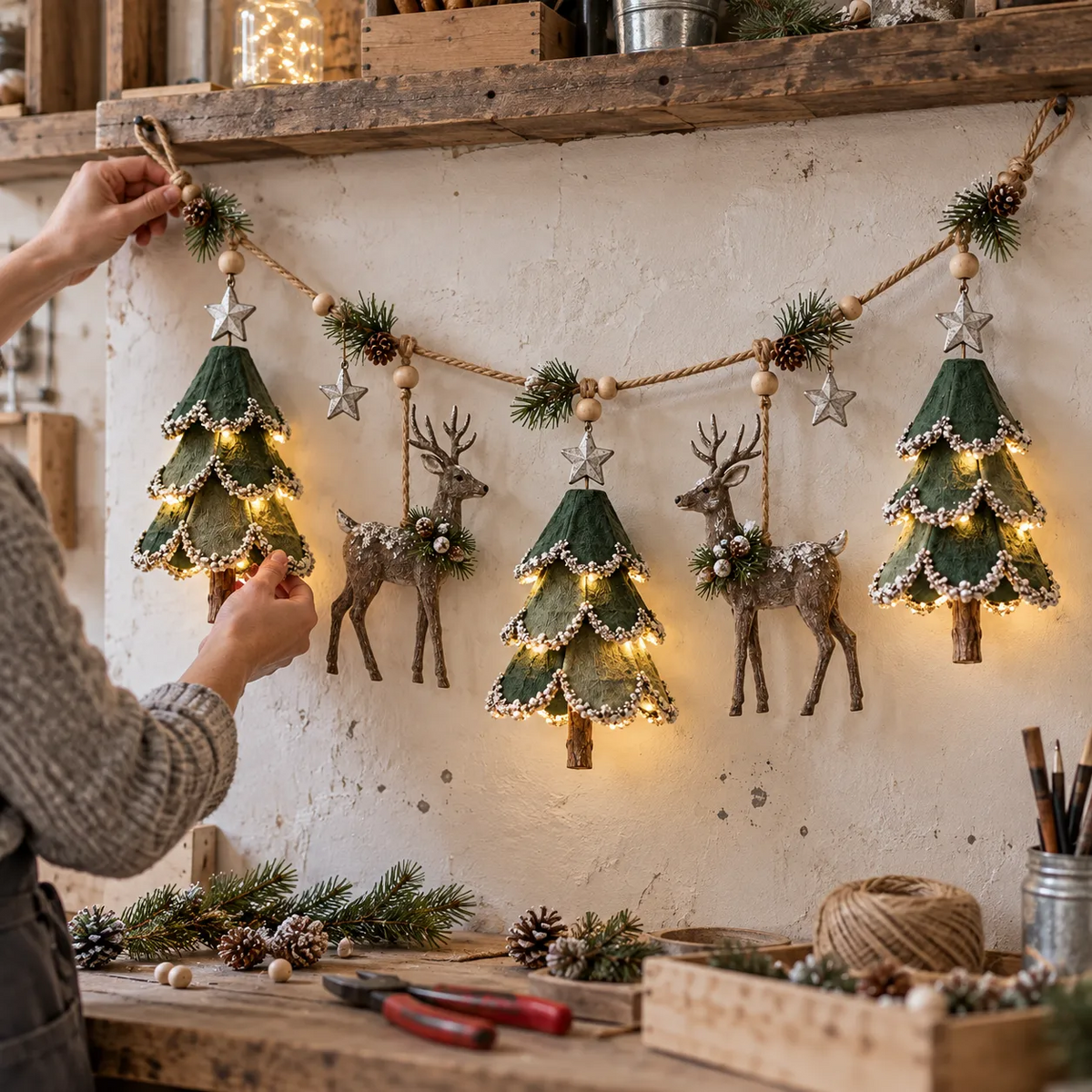 🦌🎁 Lighted Christmas Deer & Tree Garland – A Cozy Holiday Touch