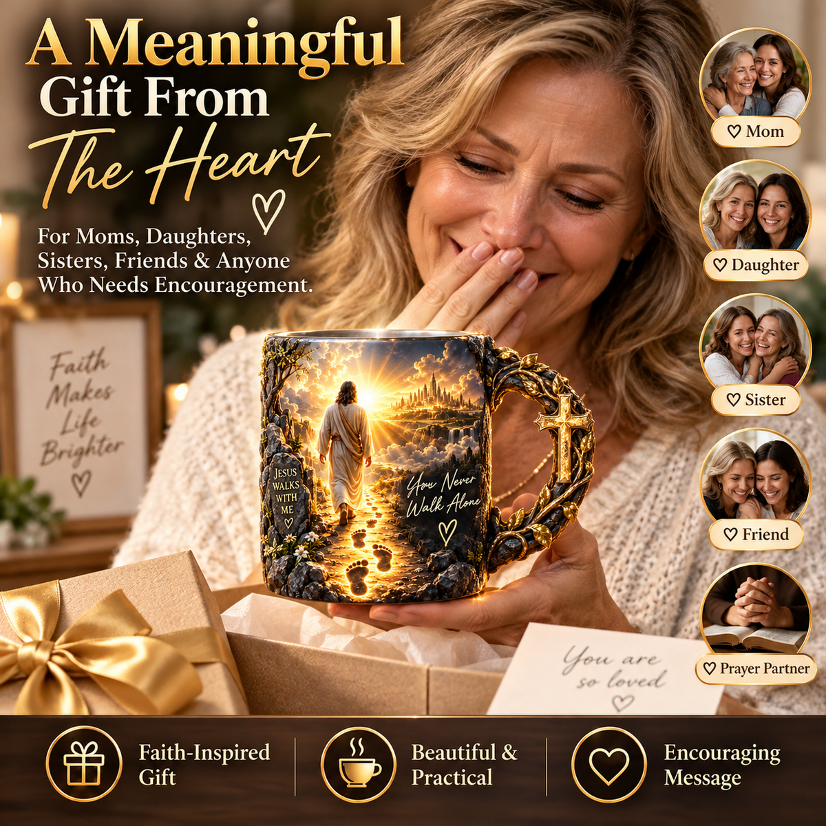 ✝️✨ Jesus Walks With Me – Heat-Reveal Christian Mug | Never Walk Alone