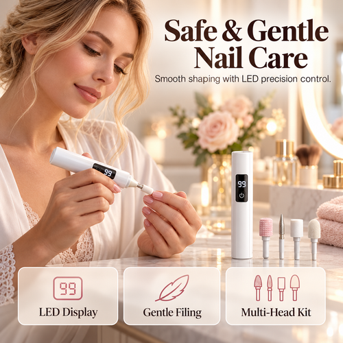 💅✨ Professional Electric Nail Grinder – Ultra-Safe LED Design for Easy, Smooth & Precise Nail Care