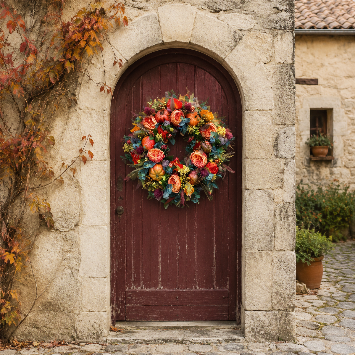 💖 Handmade Fall Peony And Pumpkin Wreath - Year Round Wreath