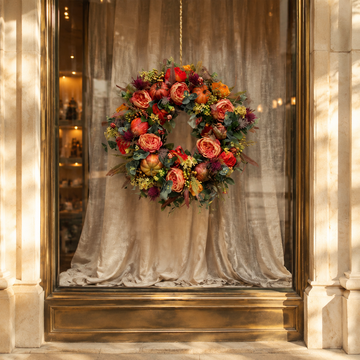 💖 Handmade Fall Peony And Pumpkin Wreath - Year Round Wreath