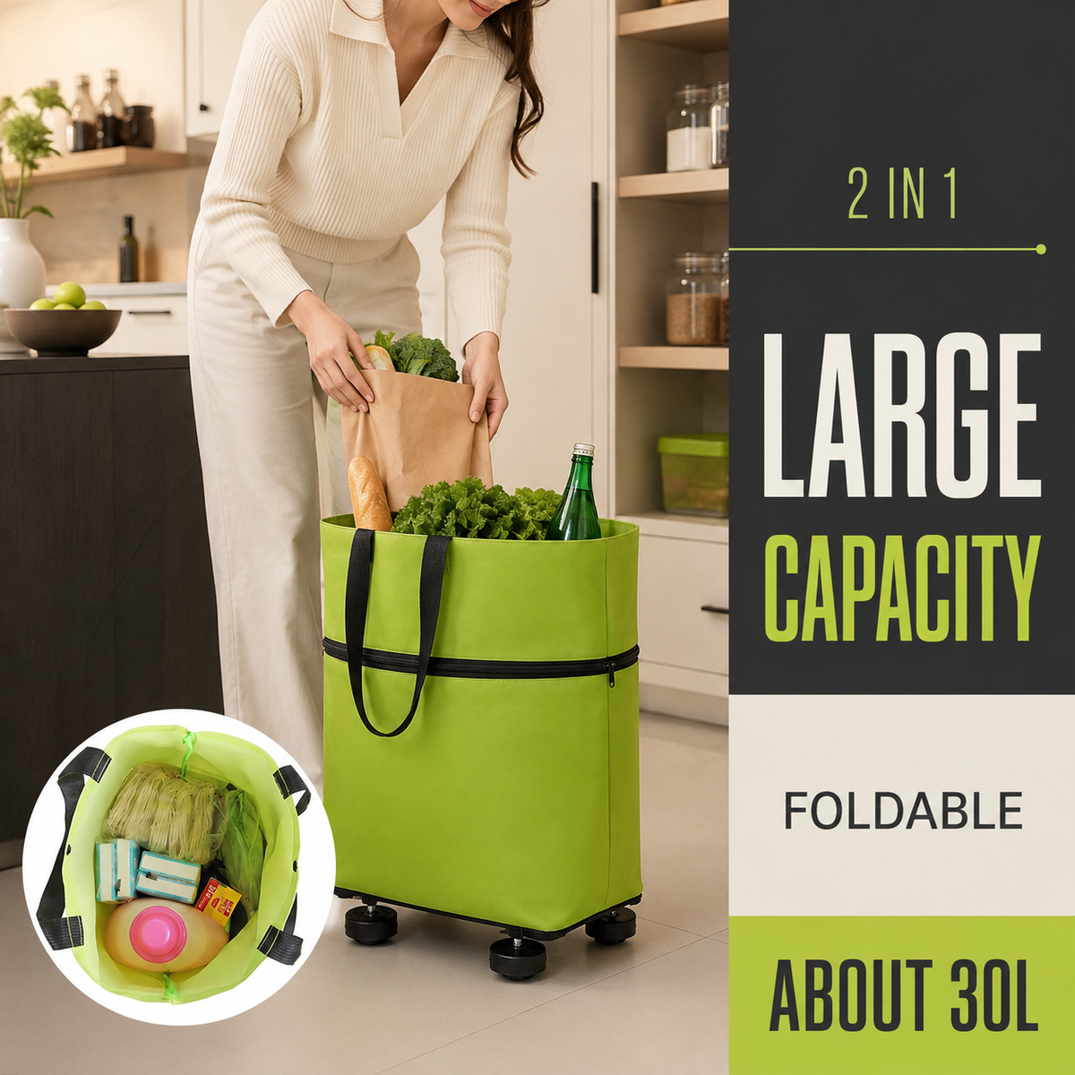 ✨ Collapsible Rolling Shopping Bag, Portable Foldable Wheeled Grocery Tote Bag Reusable Handbag For Supermarket Market Travel🌱✨