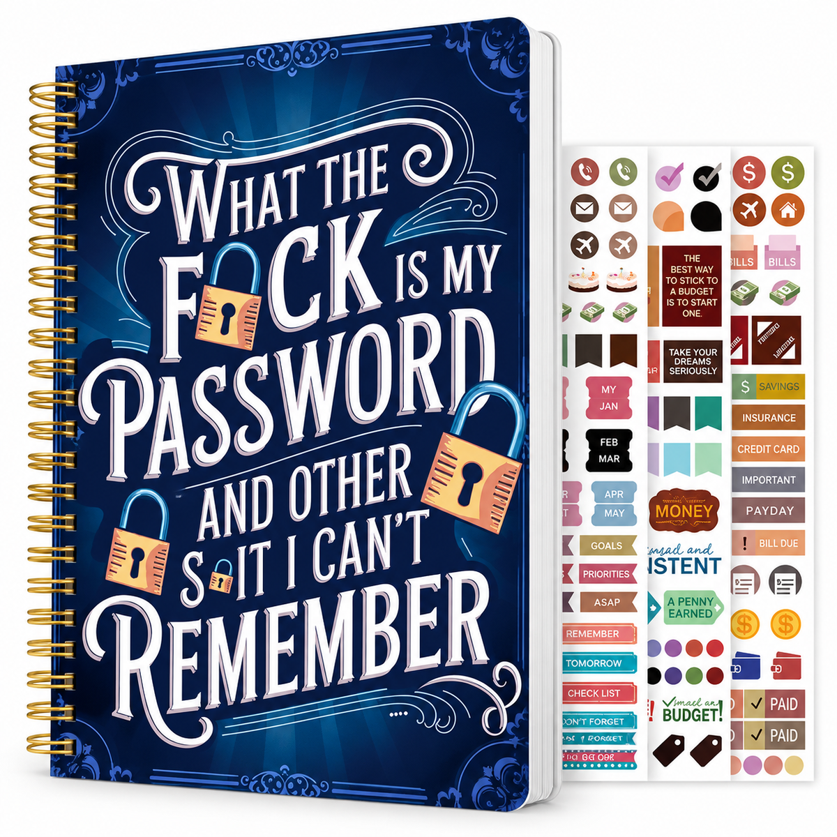 📒🔐 Funny Password Keeper Notebook – Spiral-Bound Password Organizer with Hilarious Security Quotes | Easy Password Tracking ✍️