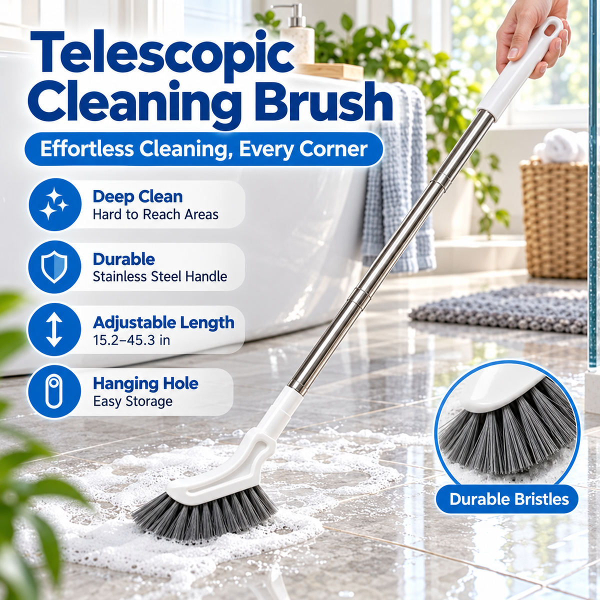 🧹 Adjustable Telescopic Crevice Cleaning Brush – Stainless Steel Long Handle