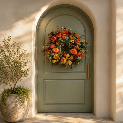 💖 Handmade Fall Peony And Pumpkin Wreath - Year Round Wreath