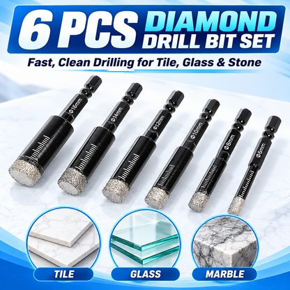 🛠️ 6-Piece Diamond Drill Bit Set – Heavy-Duty Hex Shank Hole Saw Bits for Tile, Glass, Ceramic, Marble & Granite