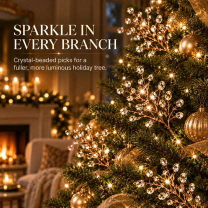 🎄✨ Crystal Beaded Christmas Tree Picks – Sparkling Branch Decorations for a Fuller, More Elegant Holiday Tree