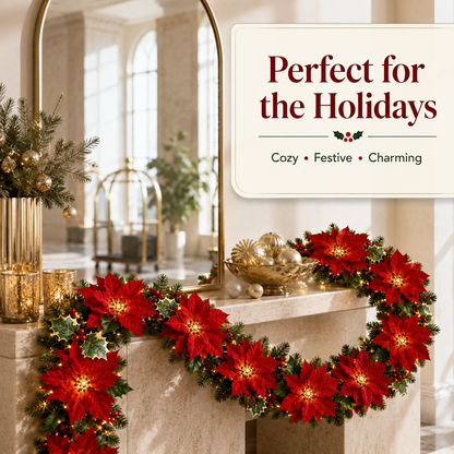 🎄 Poinsettia LED Garland Lights ✨ Magical Christmas Decor