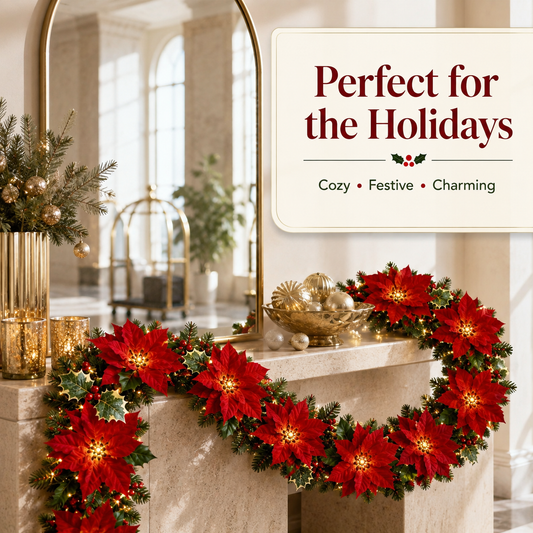 🎄 Poinsettia LED Garland Lights ✨ Magical Christmas Decor