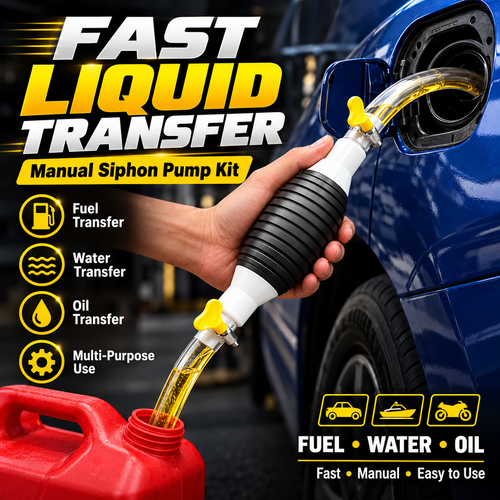 ⛽ Manual Siphon Transfer Pump Kit with 1M Hose – For Fuel, Water & Oil