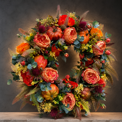 💖 Handmade Fall Peony And Pumpkin Wreath - Year Round Wreath