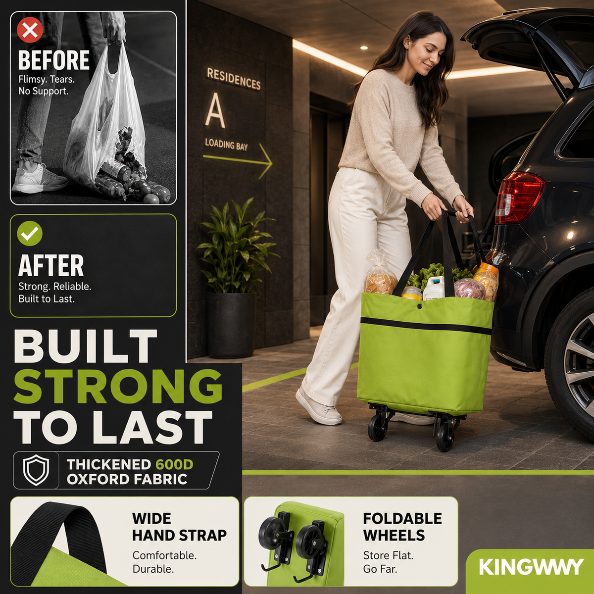 ✨ Collapsible Rolling Shopping Bag, Portable Foldable Wheeled Grocery Tote Bag Reusable Handbag For Supermarket Market Travel🌱✨