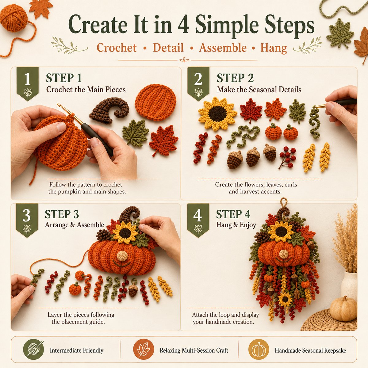 🧶 DIY Seasonal 3D Crochet Door Hanger Kit Collection | Coordinated Yarn, Filling, Accessories & Step-by-Step Instructions Included 💕