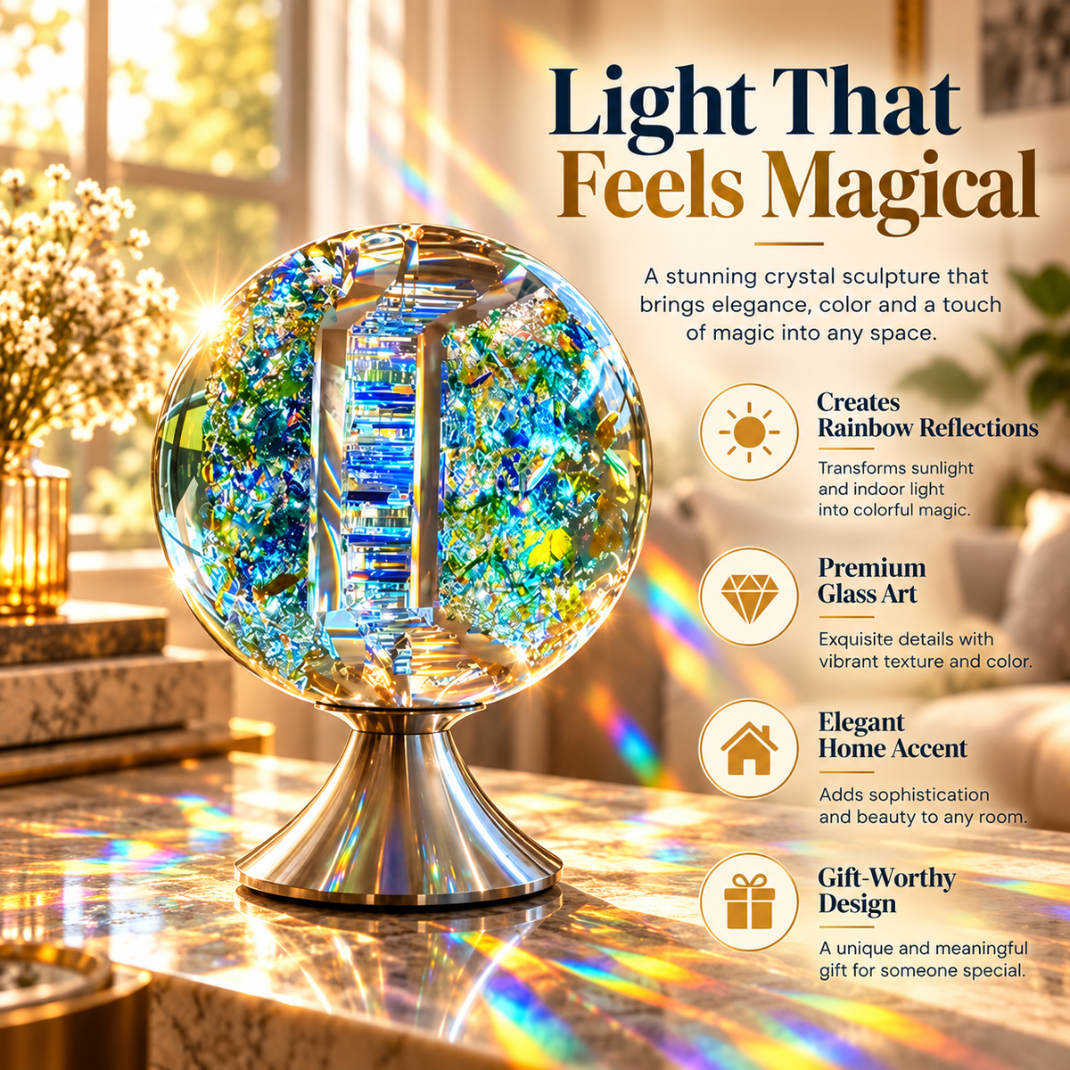🌈✨ Magical Rainbow Crystal Light Sculpture – Stunning Glass Art That Fills Your Room with Colorful Reflections!