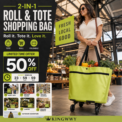 ✨ Collapsible Rolling Shopping Bag, Portable Foldable Wheeled Grocery Tote Bag Reusable Handbag For Supermarket Market Travel🌱✨