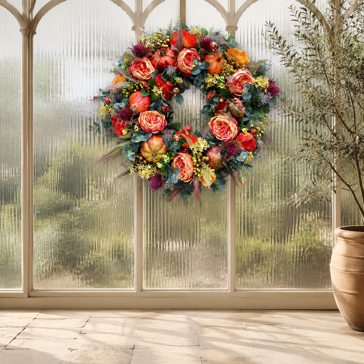 💖 Handmade Fall Peony And Pumpkin Wreath - Year Round Wreath