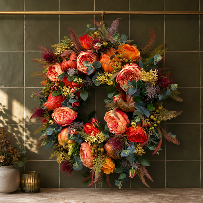 💖 Handmade Fall Peony And Pumpkin Wreath - Year Round Wreath