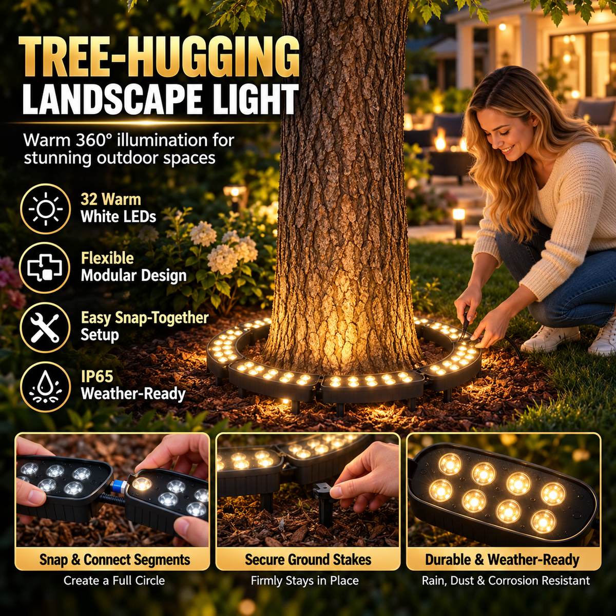 🌳 LED Ring Tree Light – Waterproof Outdoor Landscape Spotlight
