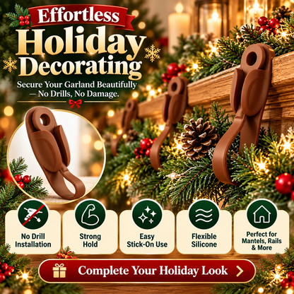 🎄 6-Pack No-Drill Christmas Garland Clips – Invisible Adhesive Holders for Mantels, Stairs & Holiday Decorations ✨