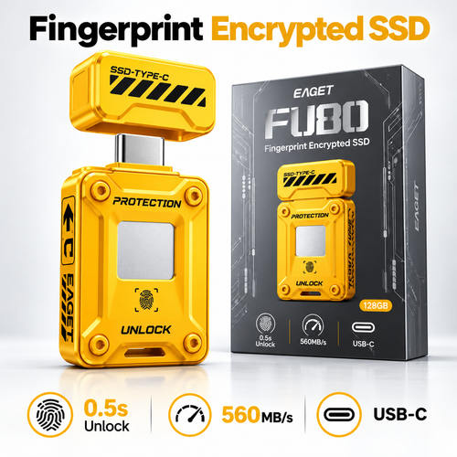 🔐 EAGET FU80 Fingerprint Encrypted SSD – High-Speed USB-C Flash Drive for Secure Data Storage