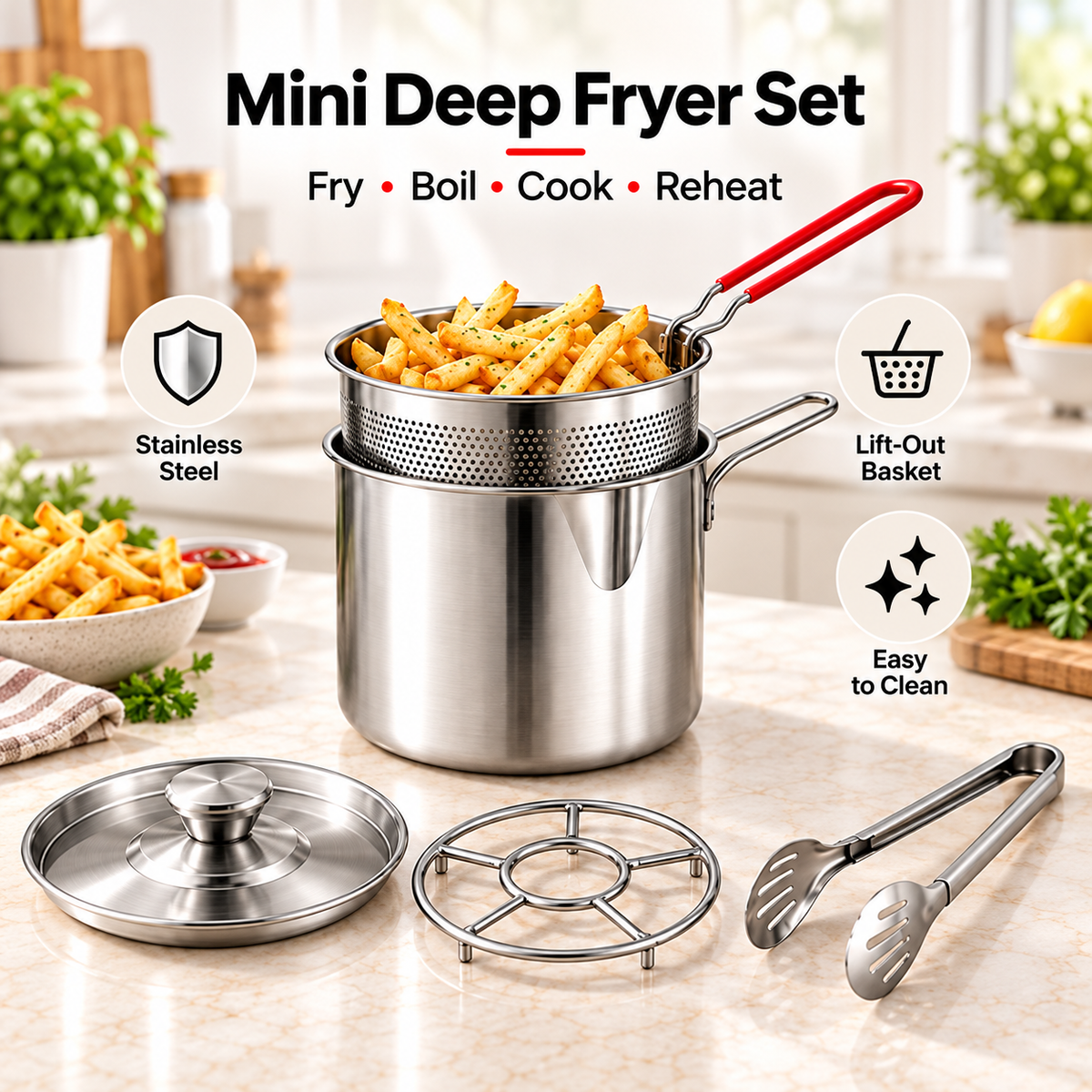 🔥 Mini Deep Fryer Set – Make Crispy Fries & Snacks at Home in Minutes 🍟