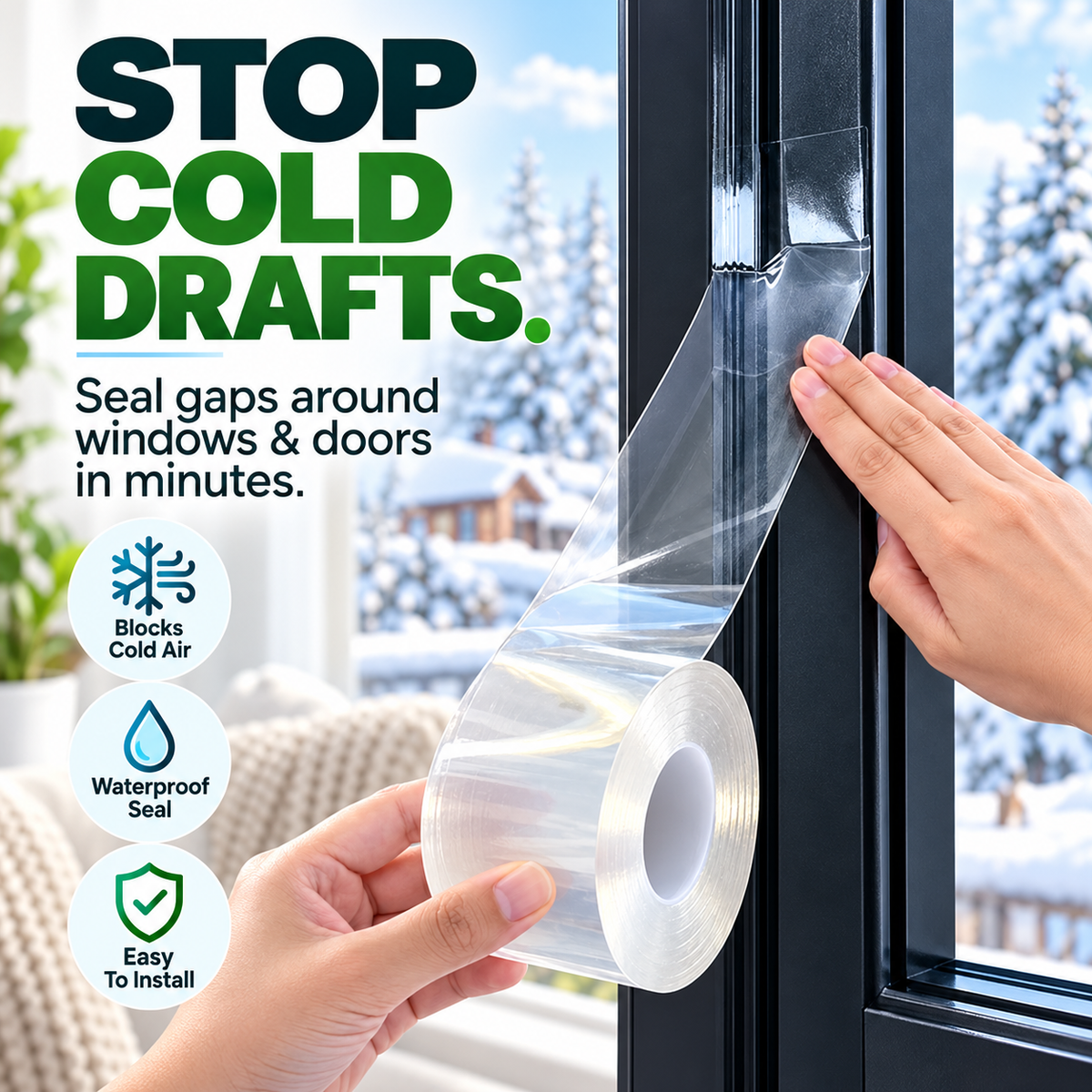 💧 Clear Waterproof Weather Sealing Tape 🏠 – Transparent Window & Door Gap Seal