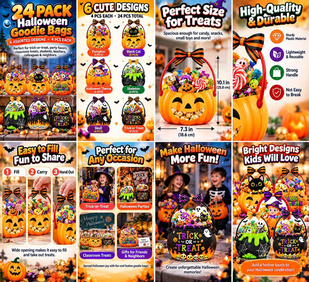 24-Pack Halloween Treat Bags | 6 Assorted Designs