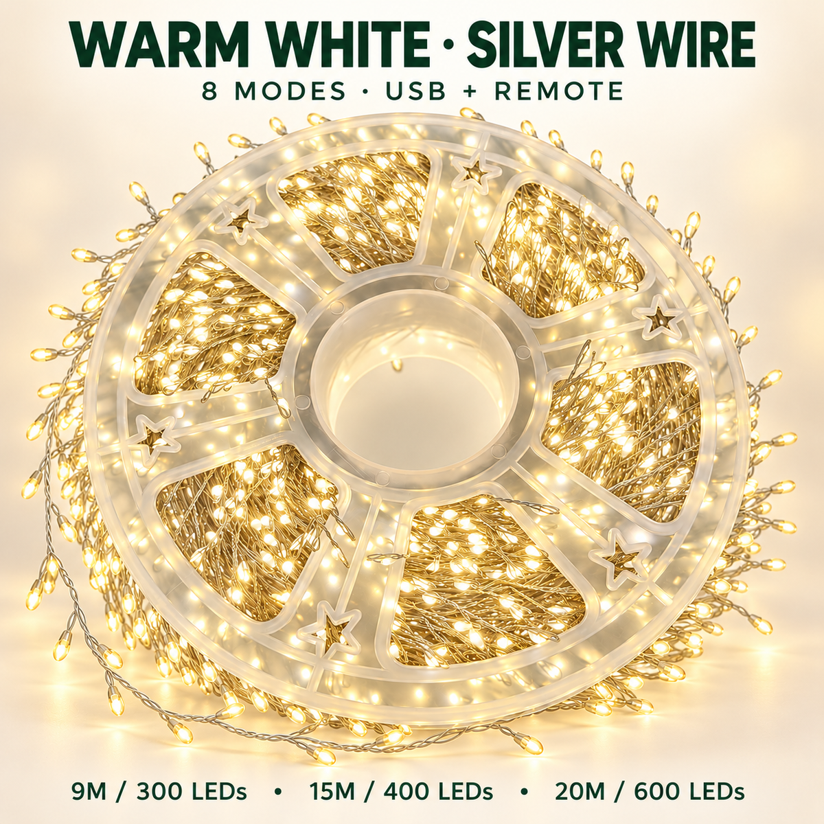 🎄✨ 300–600 LED Christmas Cluster String Lights – 8 Magical Lighting Modes for Stunning Holiday Decor 🌟