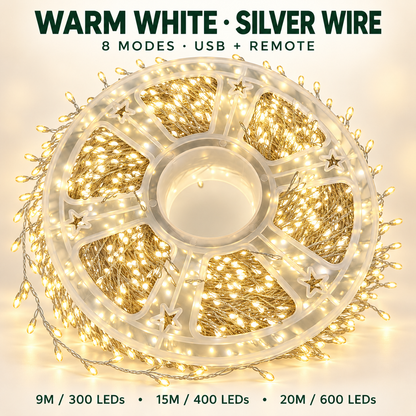 🎄✨ 300–600 LED Christmas Cluster String Lights – 8 Magical Lighting Modes for Stunning Holiday Decor 🌟