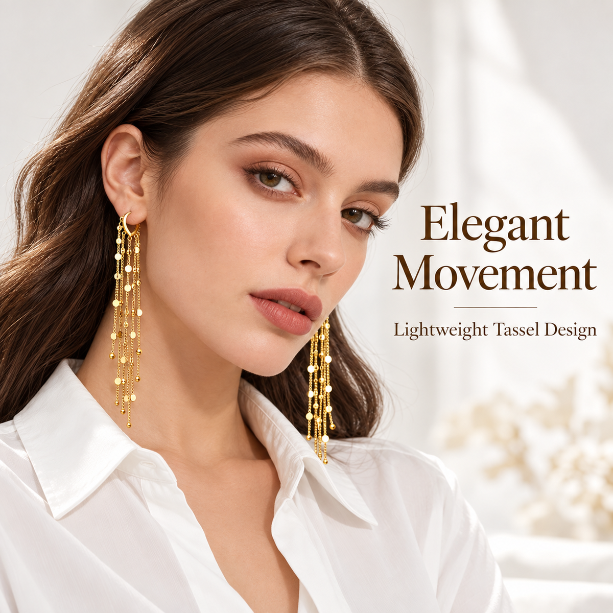 Long tassel earrings with elegant movement