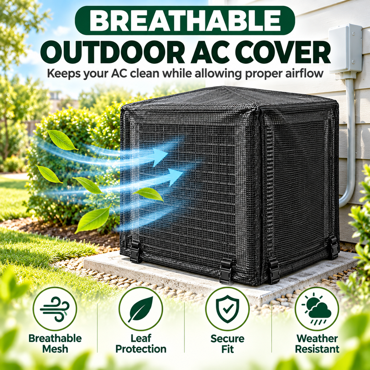 🍃 Heavy-Duty Breathable Mesh AC Cover – Keep Leaves & Debris Out