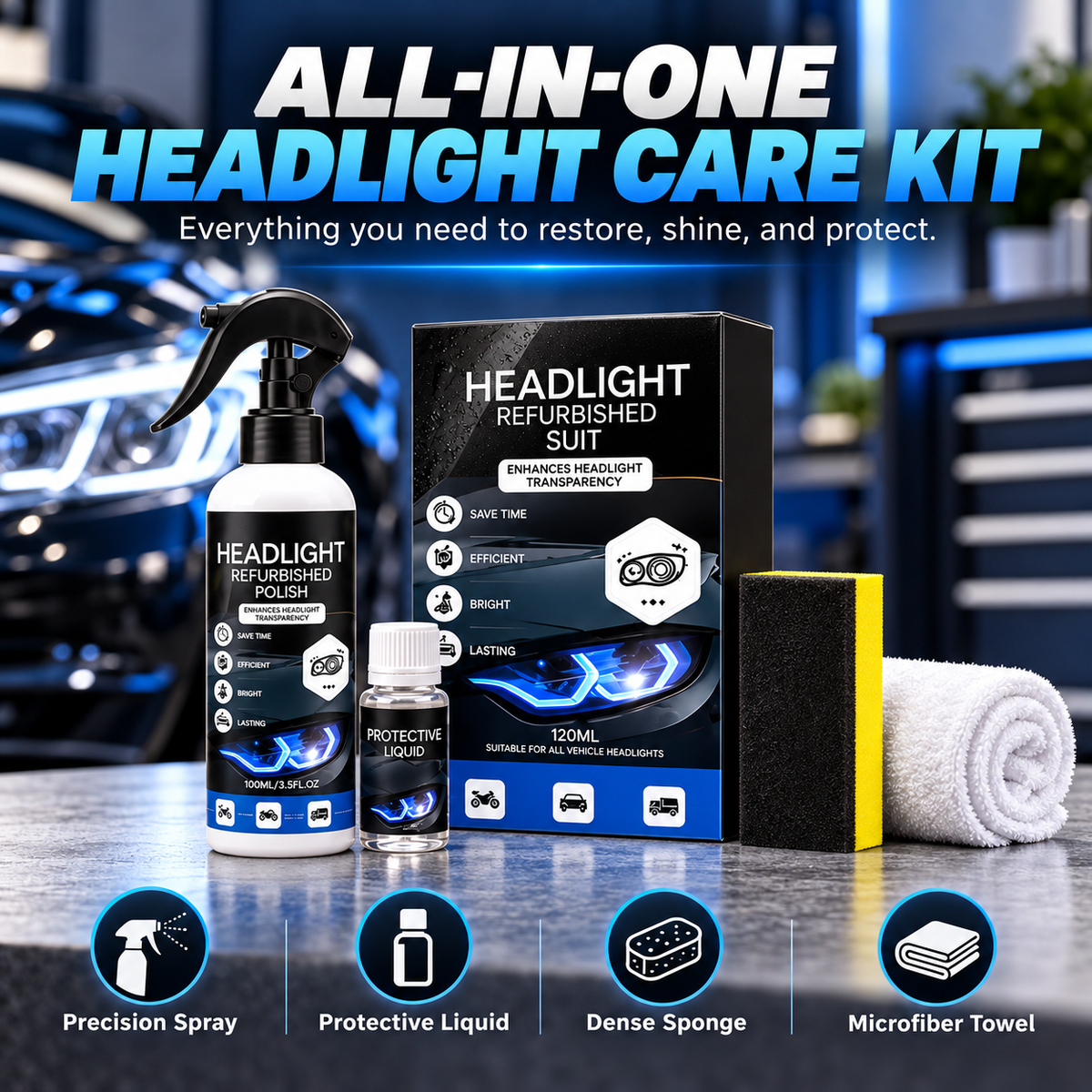 💡 Crystal Coating Headlight Restoration Fluid – Restore Clarity & Shine to Cloudy, Yellowed Headlights