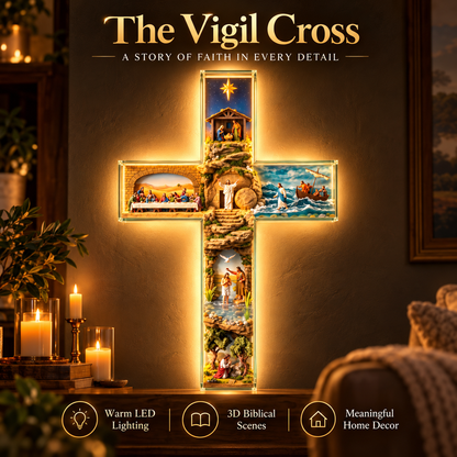 ✝️✨ The Vigil Cross – Illuminated Biblical Story Wall Cross